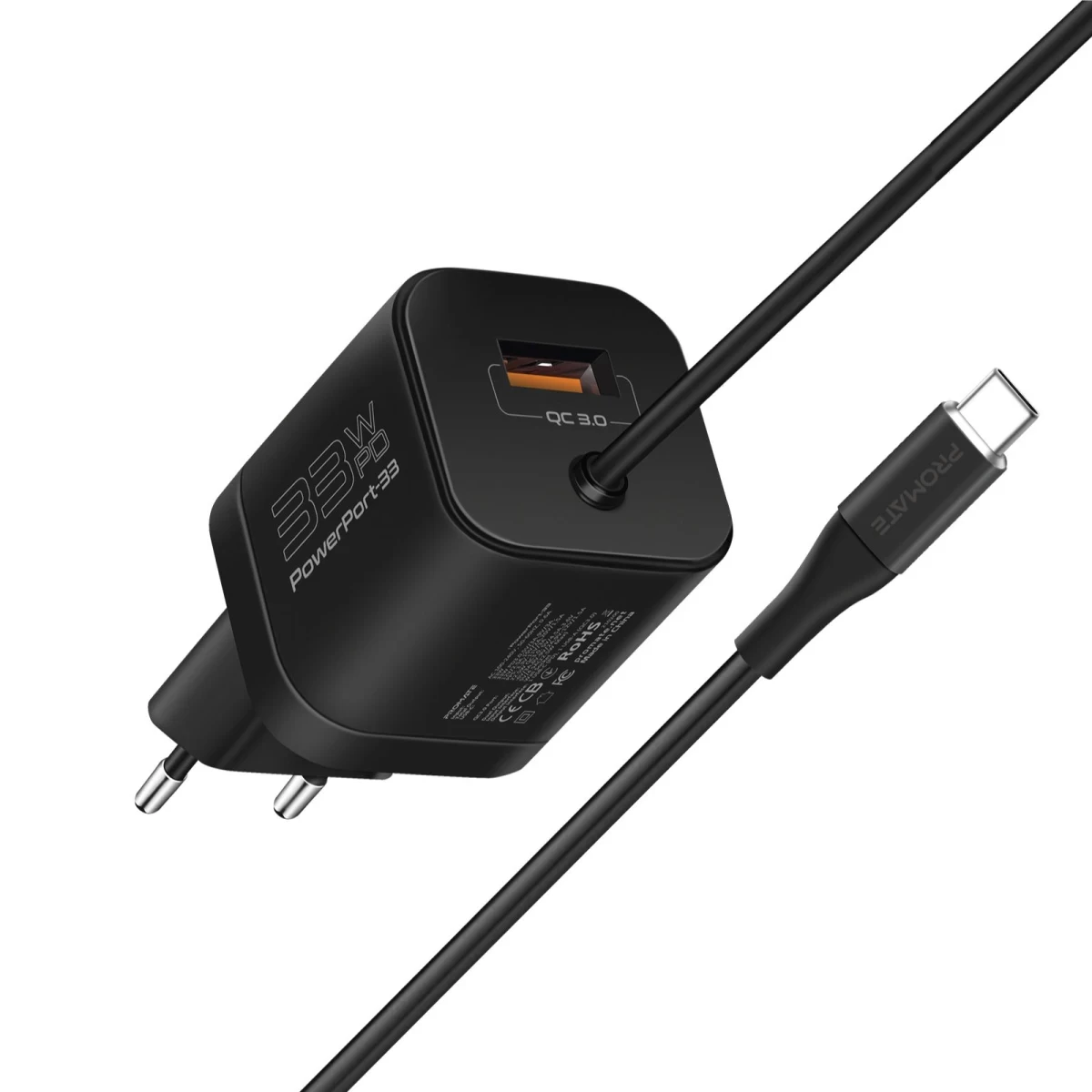 Promate PowerPort-PDQC3 USB-C Charger Premium 33W with 22.5W Promate PowerPort-PDQC3 USB-C Charger Premium 33W with 22.5W